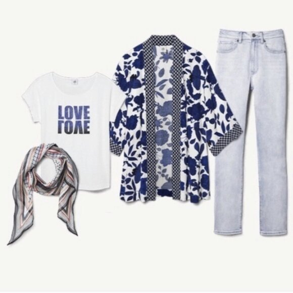 Cabi Love Tee T-shirt #5924 White Navy Blue Sz S - Picture 4 of 13